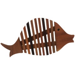 Vintage Mix Wood Whimsical Mid-Century Modern Fish Trivet