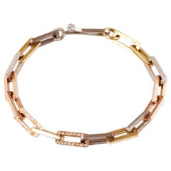 Pulsera mixta de oro de 18 quilates con eslabones rectangulares y diamantes talla brillante