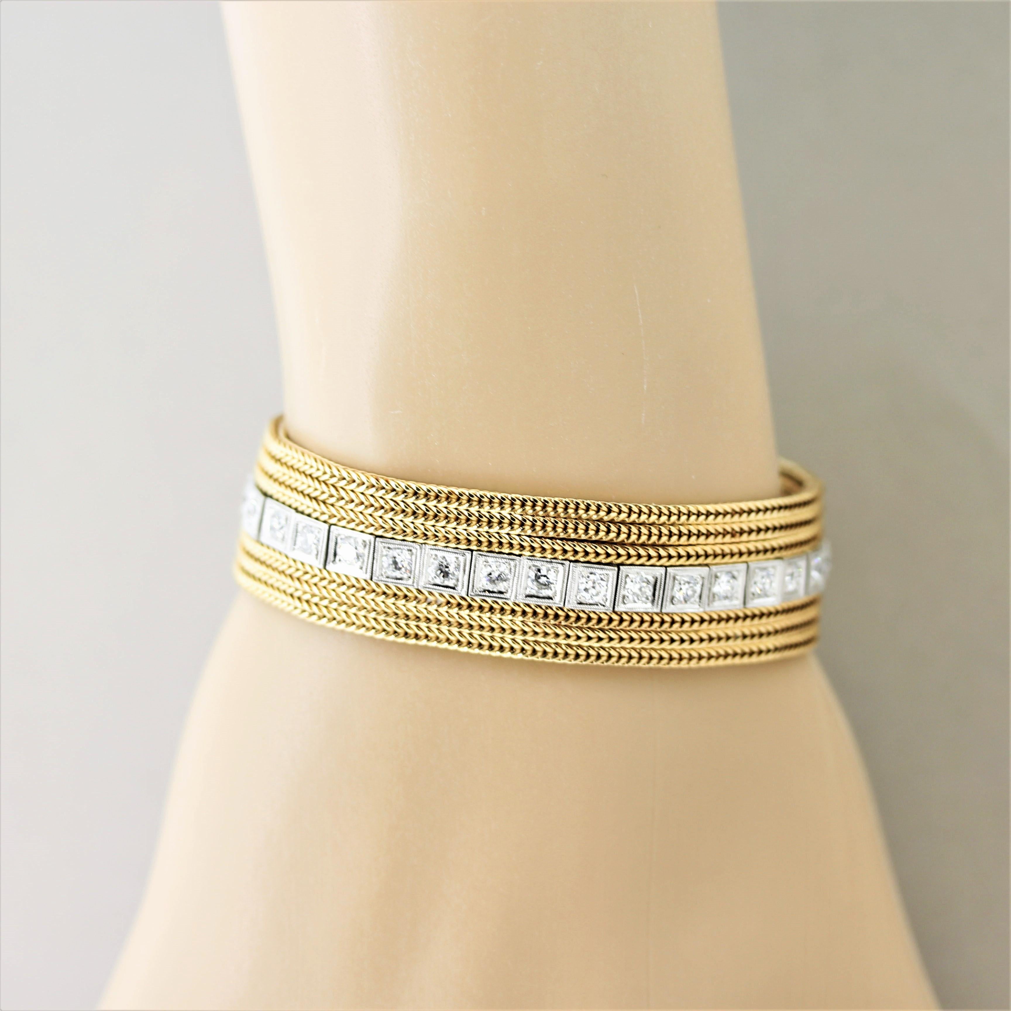 Armband aus Platin und Gold mit antiken Diamanten, gemischt im Zustand „Neu“ im Angebot in Beverly Hills, CA