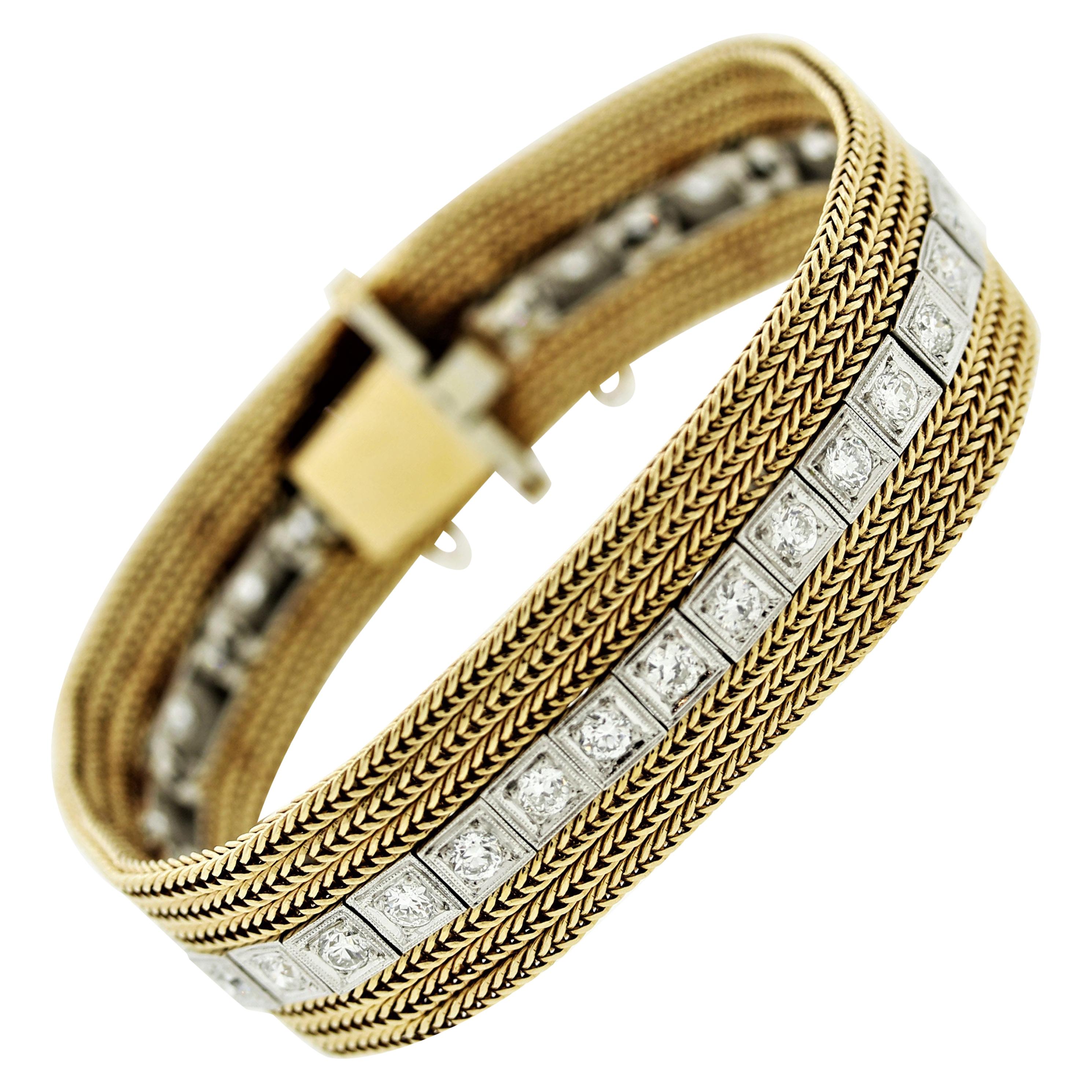 Mixed Antique Diamond Platinum & Gold Bracelet For Sale