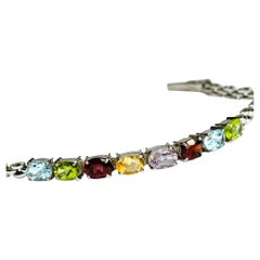 10.5ctw Natural Aquamarine Citrine Amethyst Rhodolite Peridot Tennis Bracelet 