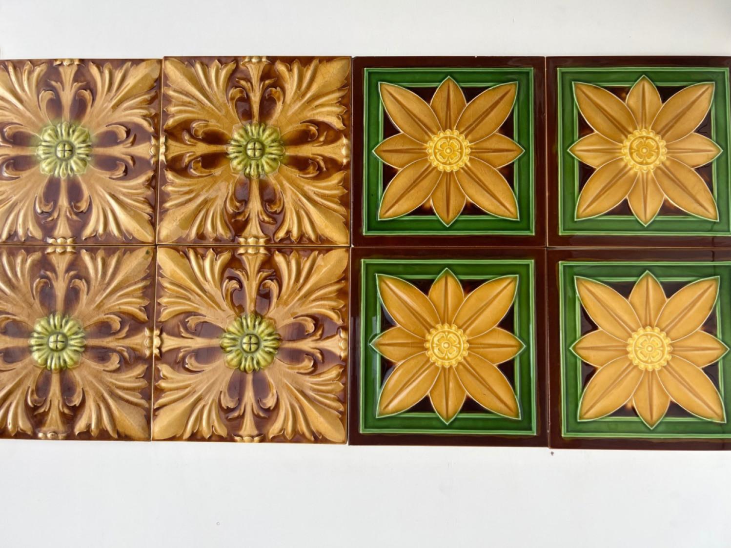 Mixed Art Deco Relief Tiles by Gilliot, Hemiksem, circa 1920 For Sale 3