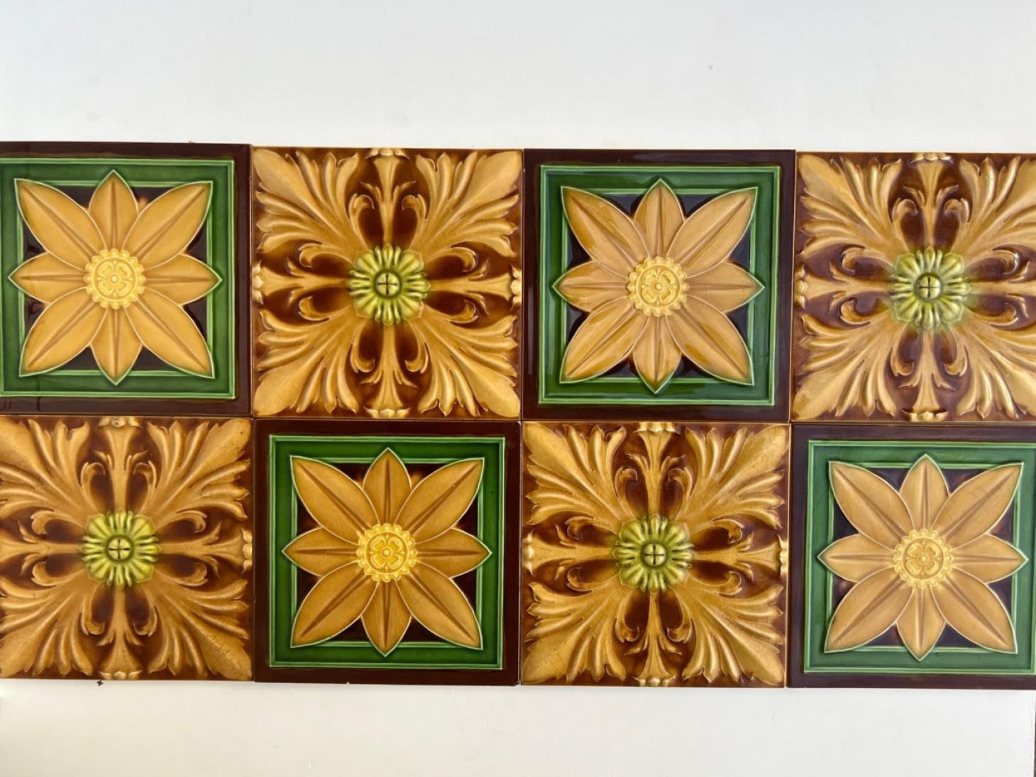 Mixed Art Deco Relief Tiles by Gilliot, Hemiksem, circa 1920 For Sale 3