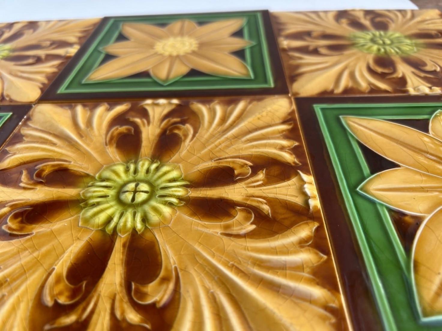 Mixed Art Deco Relief Tiles by Gilliot, Hemiksem, circa 1920 For Sale 12