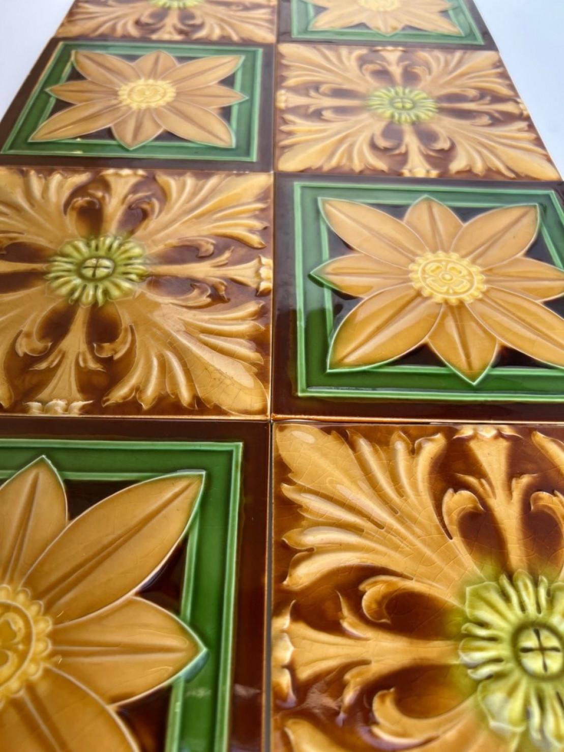Belgian Mixed Art Deco Relief Tiles by Gilliot, Hemiksem, circa 1920 For Sale