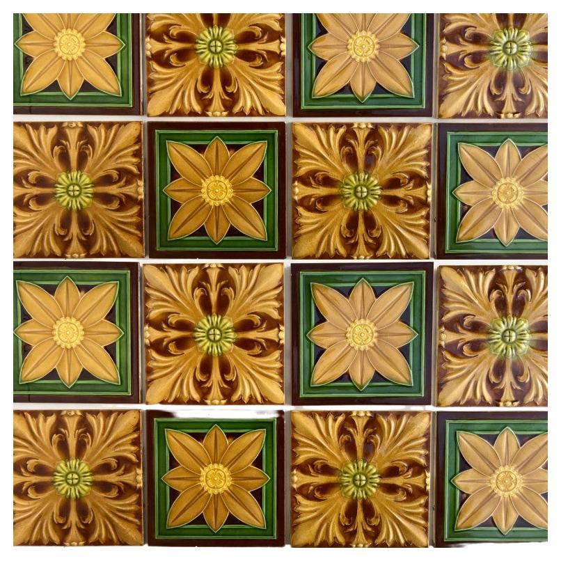 Mixed Art Deco Relief Tiles by Gilliot, Hemiksem, circa 1920 For Sale