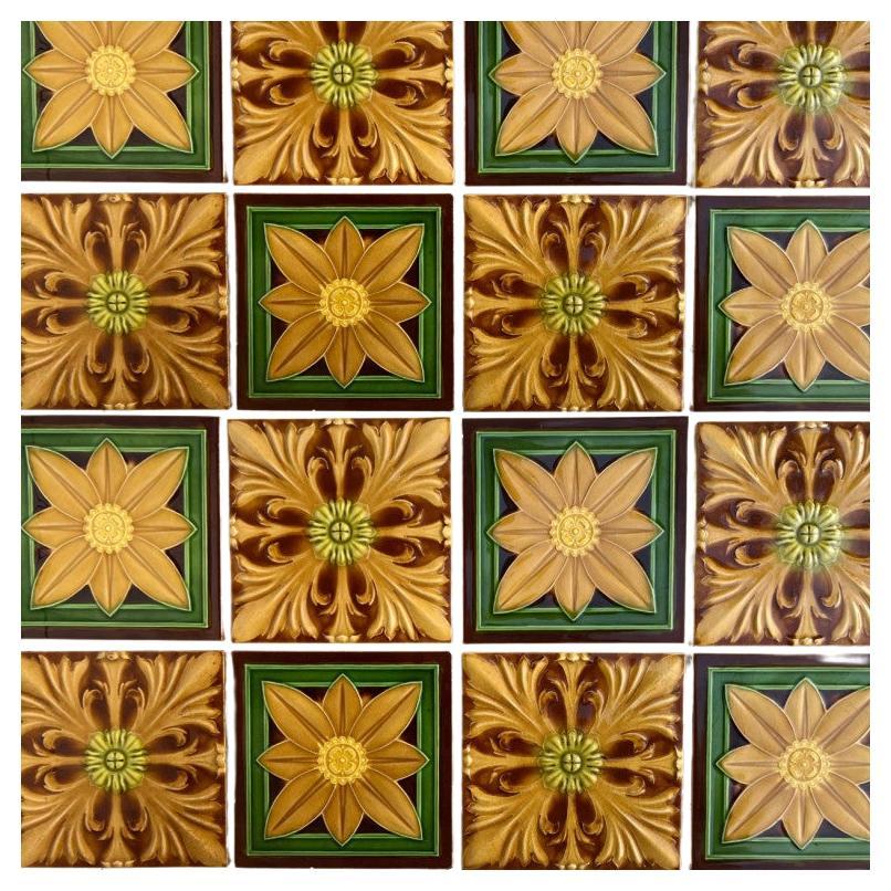 Mixed Art Deco Relief Tiles by Gilliot, Hemiksem, circa 1920 For Sale