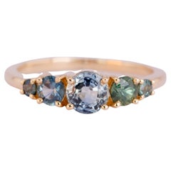 Mixed Blue Green Sapphire 5-Stone Band 14K Gold R5069 Mixed Blue Green Sapphire 5-Stone Band 14K Gold R5069