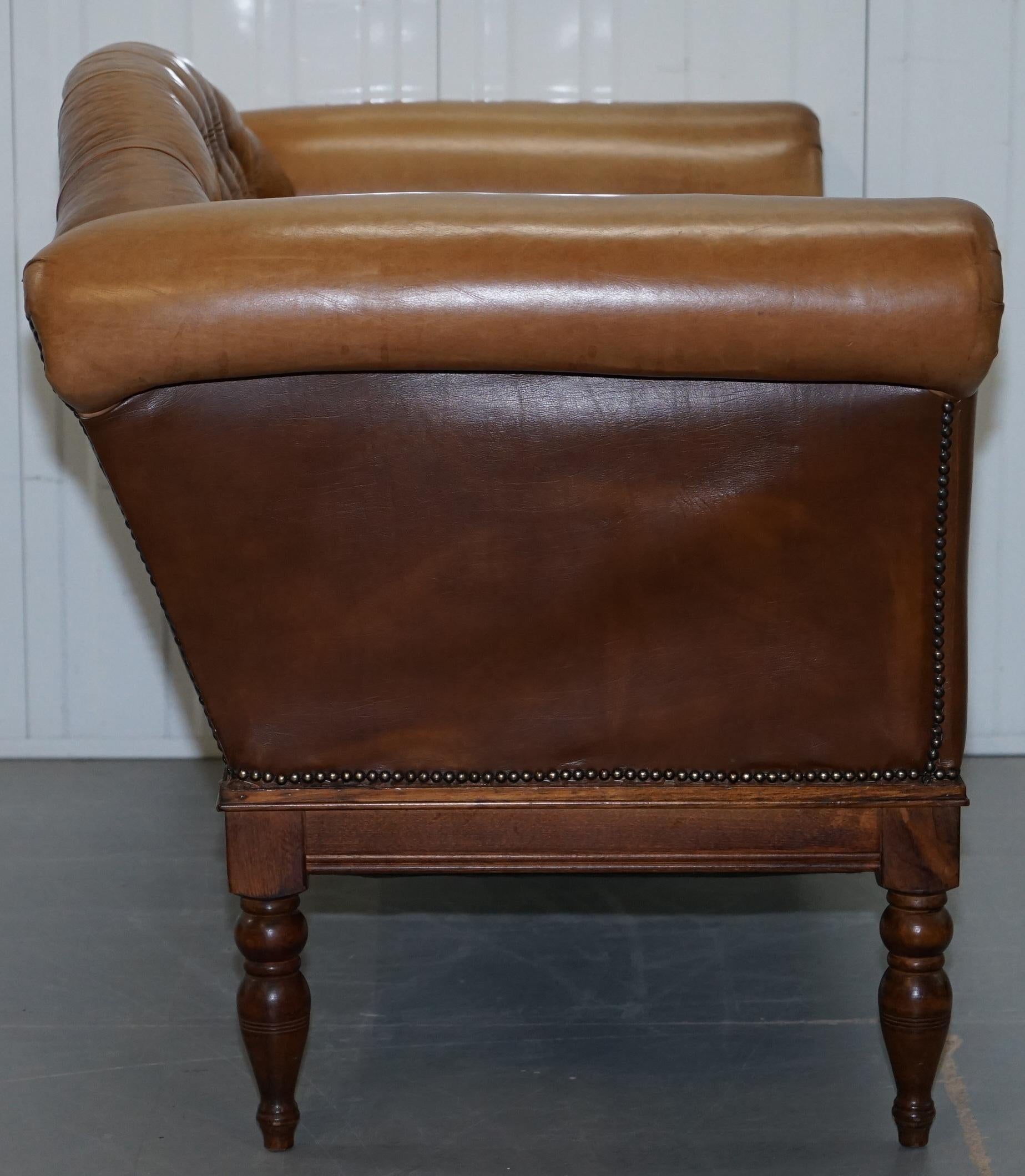 Mixed Brown Leather Chesterfield Two-Seat Club Sofa with Suede Leather Base 10