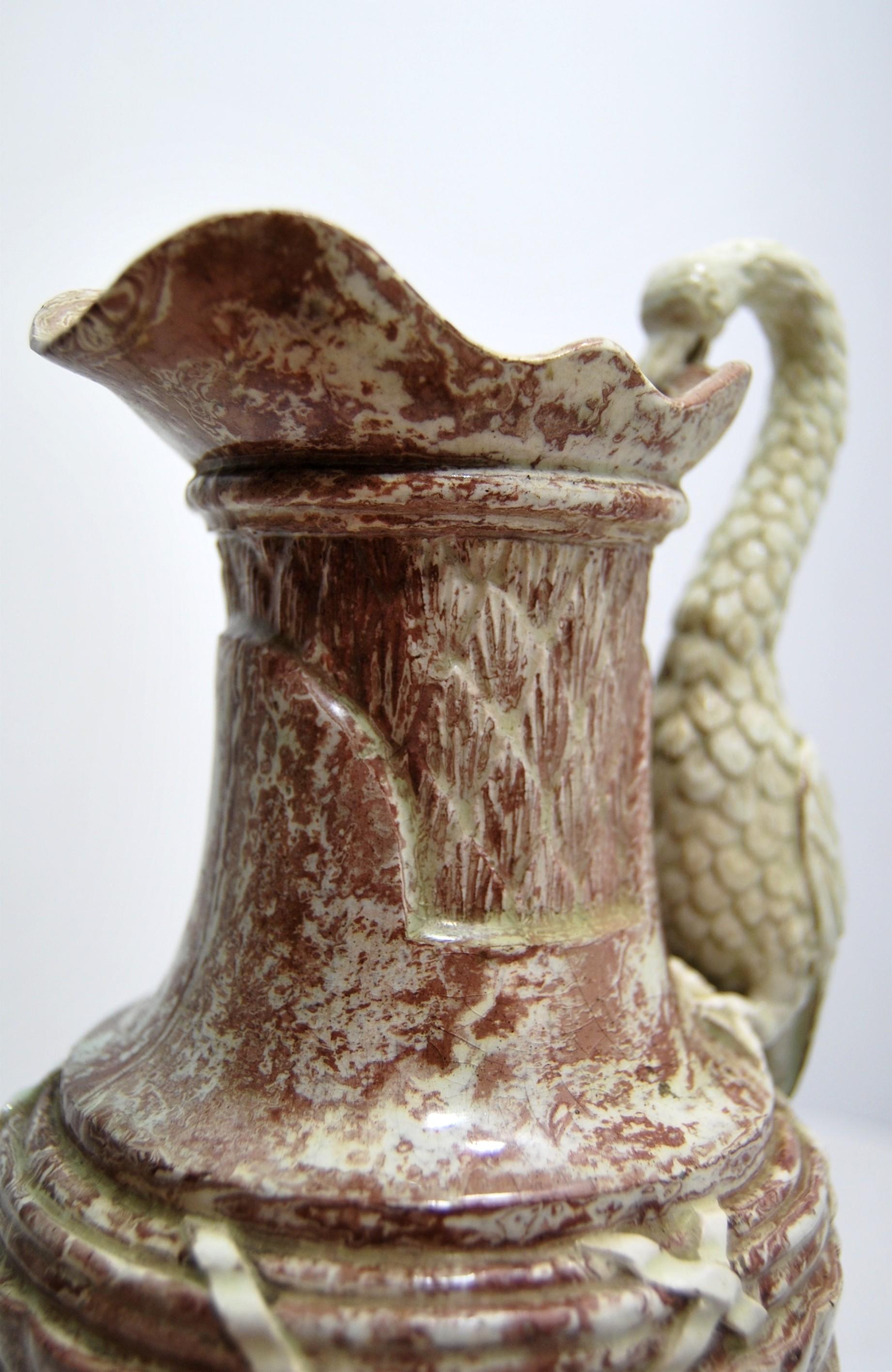 Mixed Clay Ewer with Classic Decoration and Swan Handle Grammont Factory Orleans For Sale 4