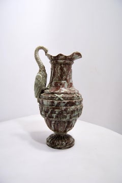 Mixed Clay Ewer with Classic Decoration and Swan Handle Grammont Factory Orleans