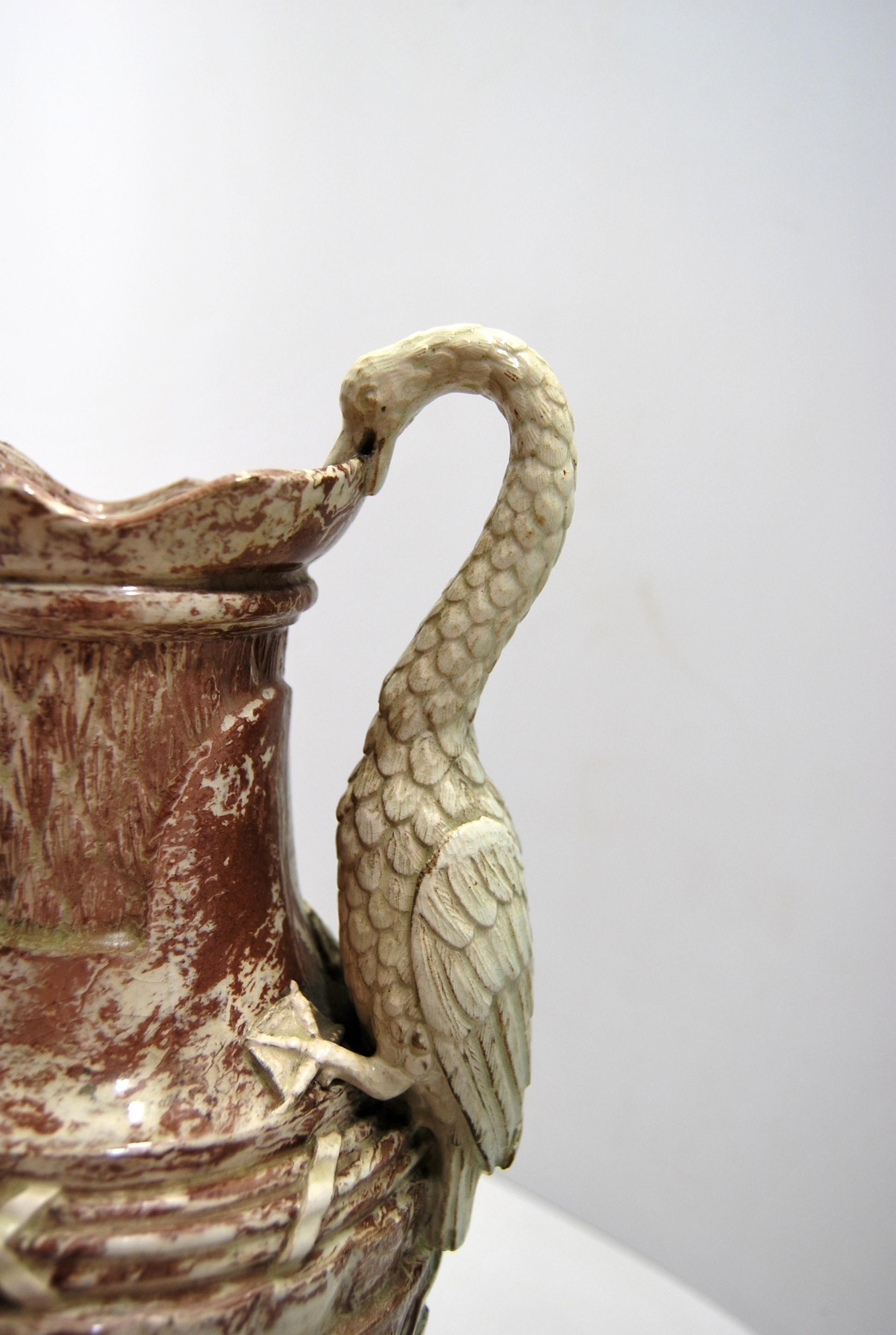 Late 18th Century Mixed Clay Ewer with Classic Decoration and Swan Handle Grammont Factory Orleans For Sale