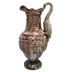 Mixed Clay Ewer with Classic Decoration and Swan Handle Grammont Factory Orleans