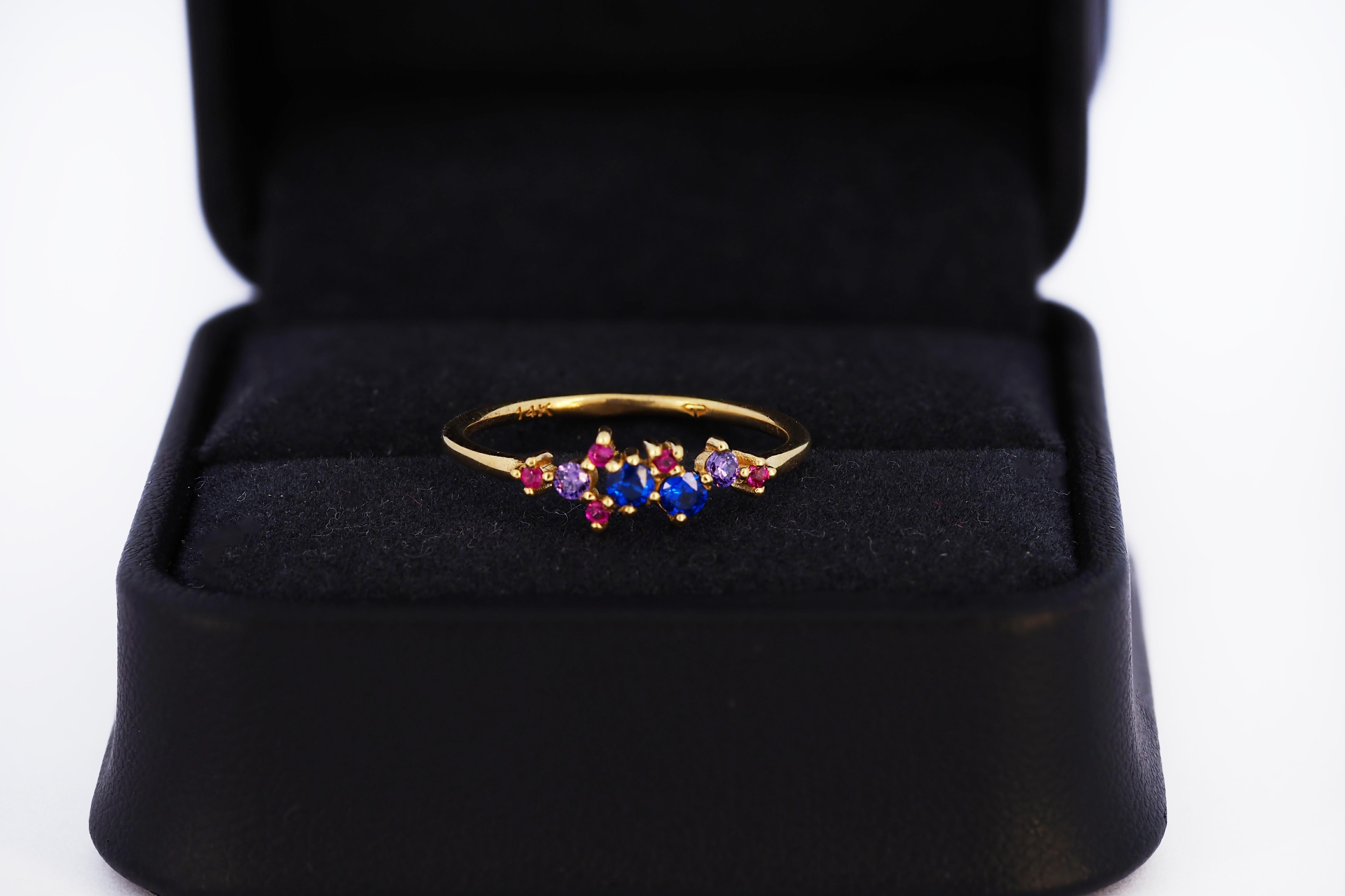 For Sale:  Mixed color cluster 14k gold engagement ring 2