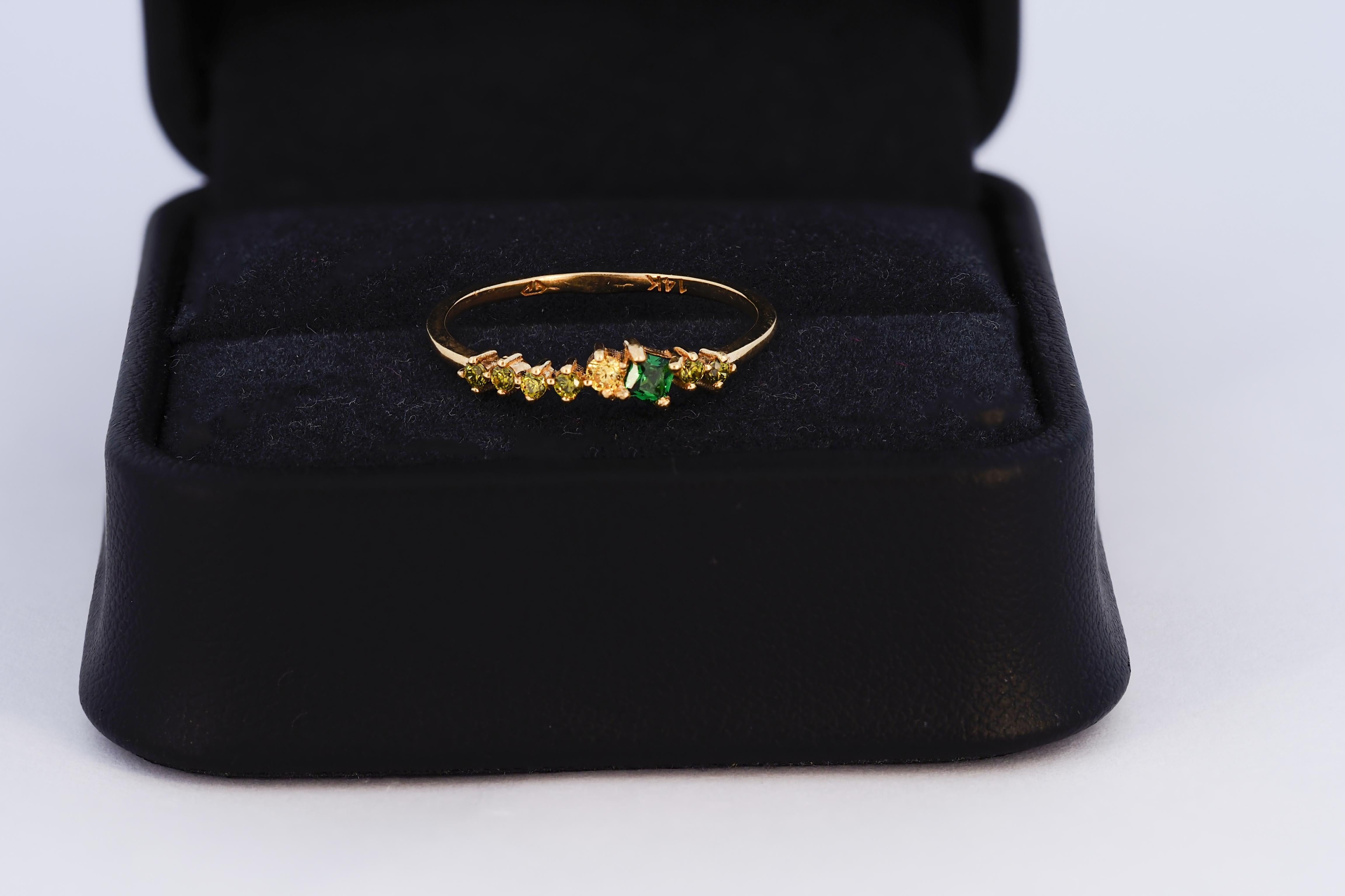 For Sale:  Mixed color cluster 14k gold engagement ring 3