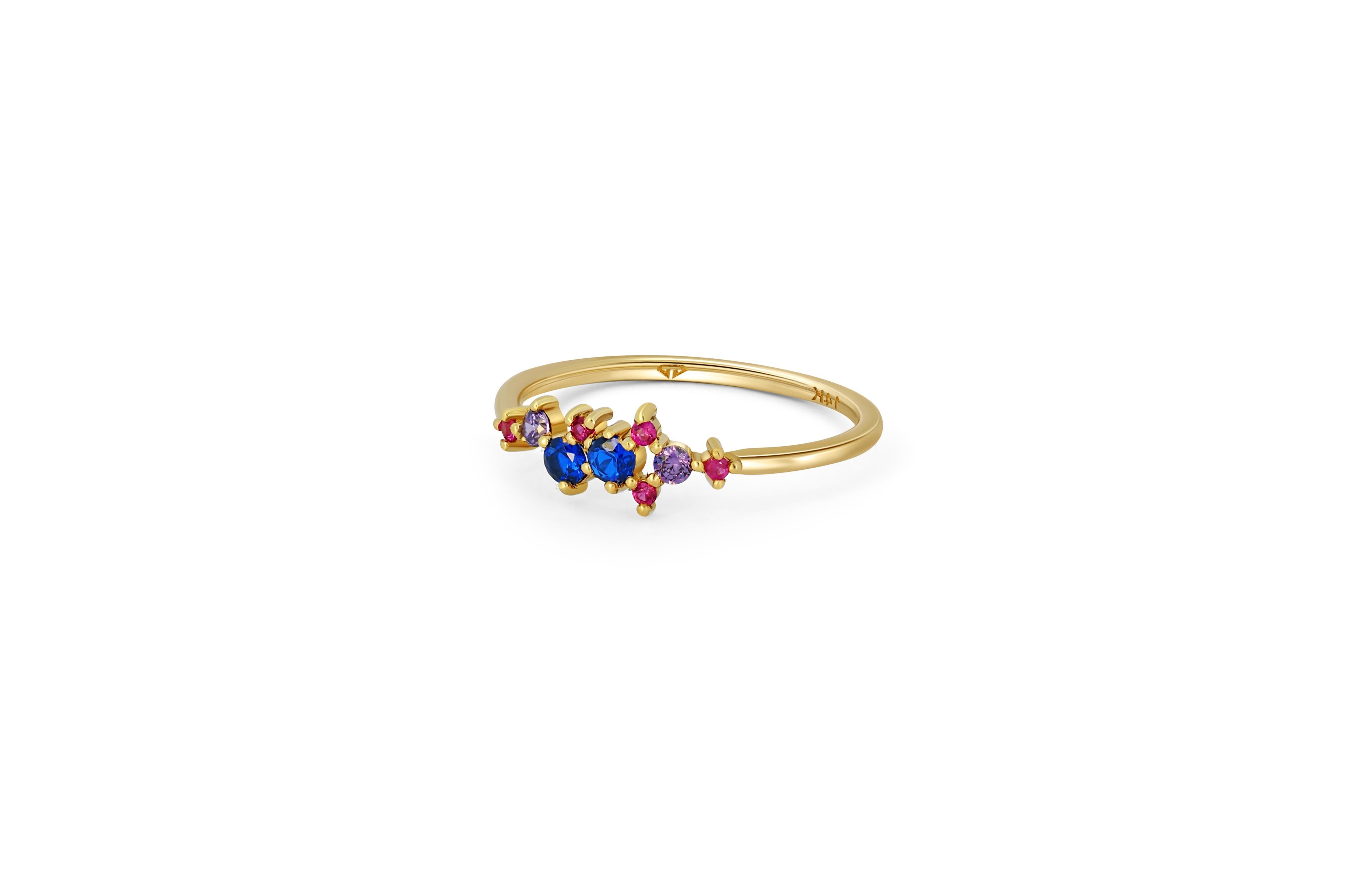 For Sale:  Mixed color cluster 14k gold engagement ring 4