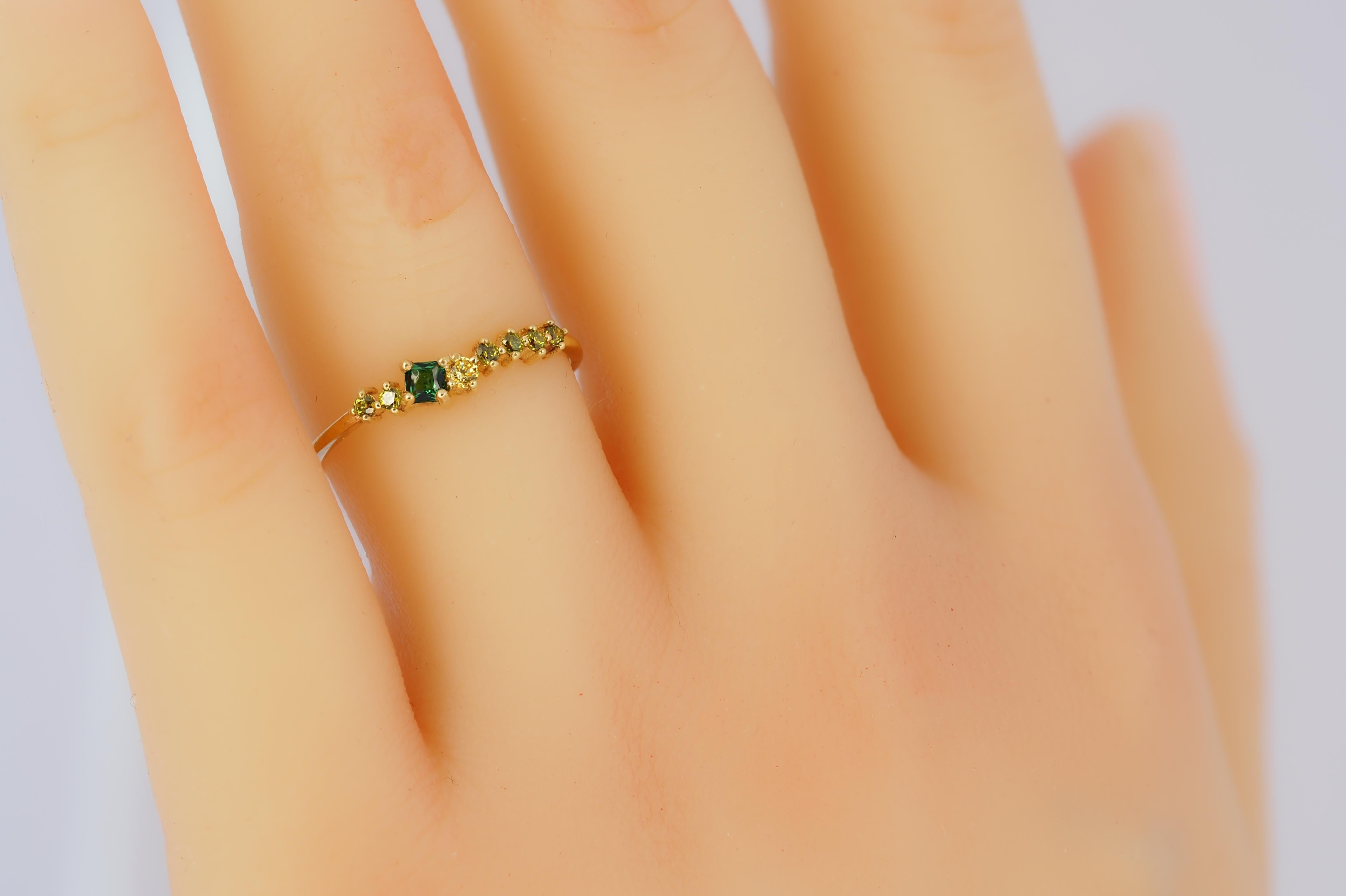 For Sale:  Mixed color cluster 14k gold engagement ring 6