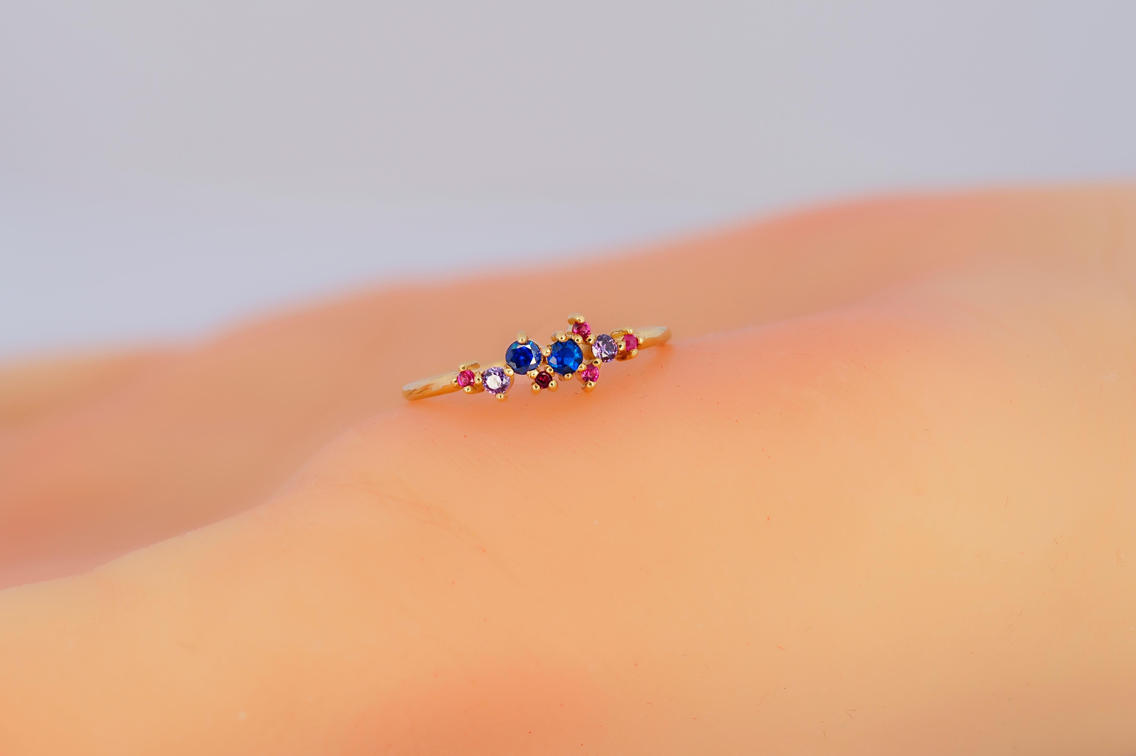 Mixed color cluster 14k gold engagement ring For Sale 1