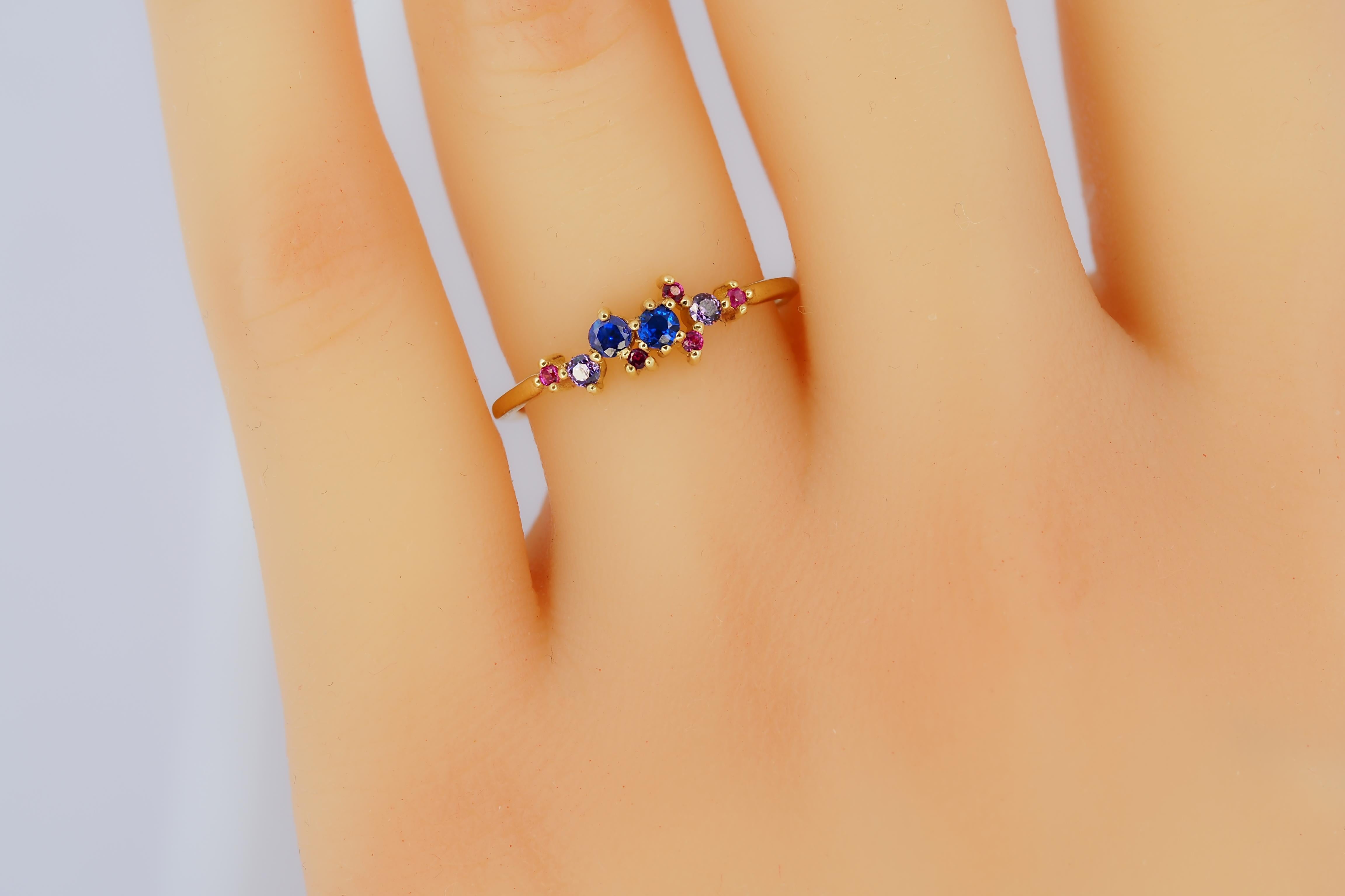 For Sale:  Mixed color cluster 14k gold engagement ring 7