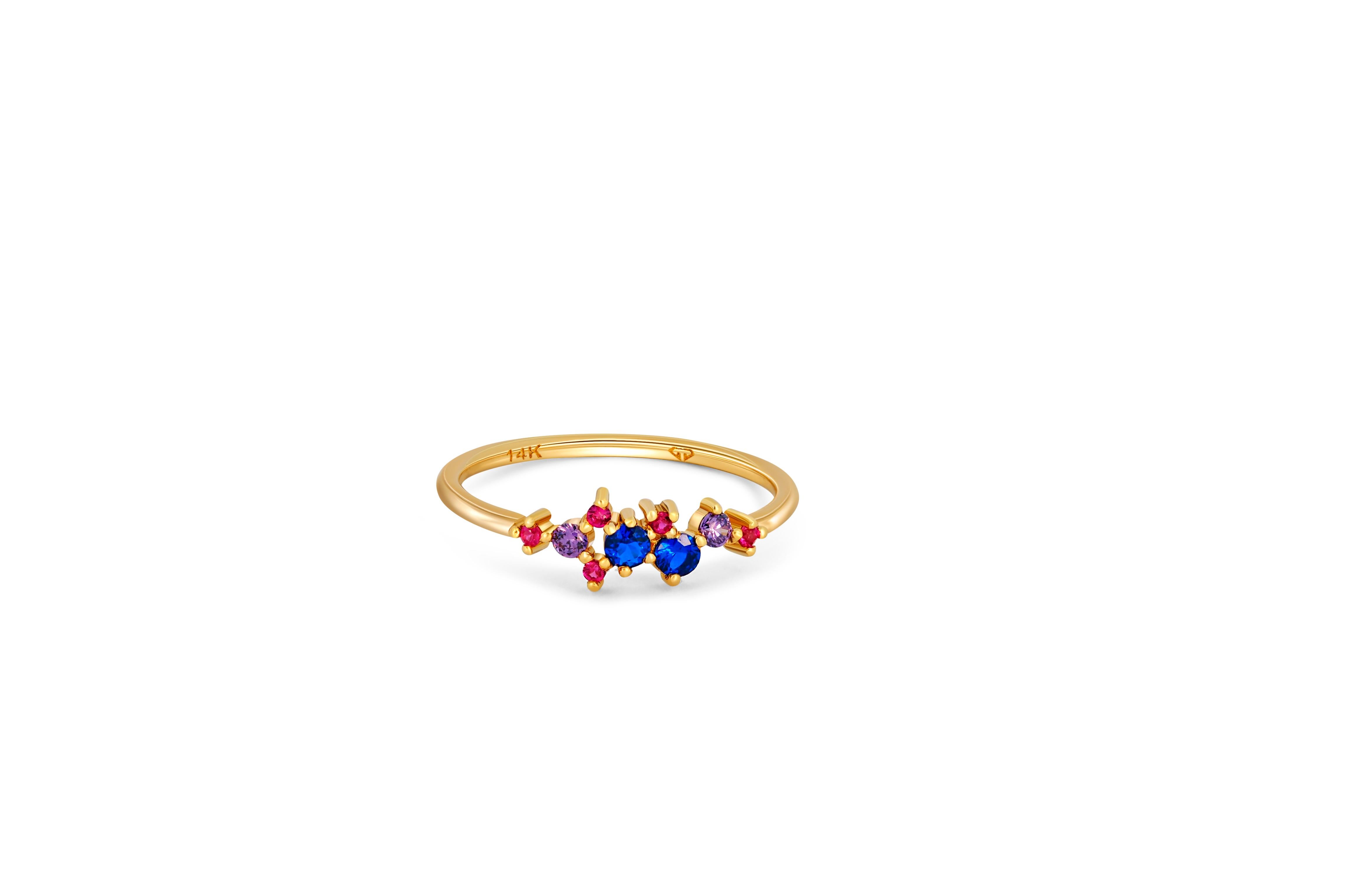 Mixed color cluster 14k gold engagement ring For Sale 3