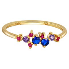 Mixed color cluster 14k gold engagement ring