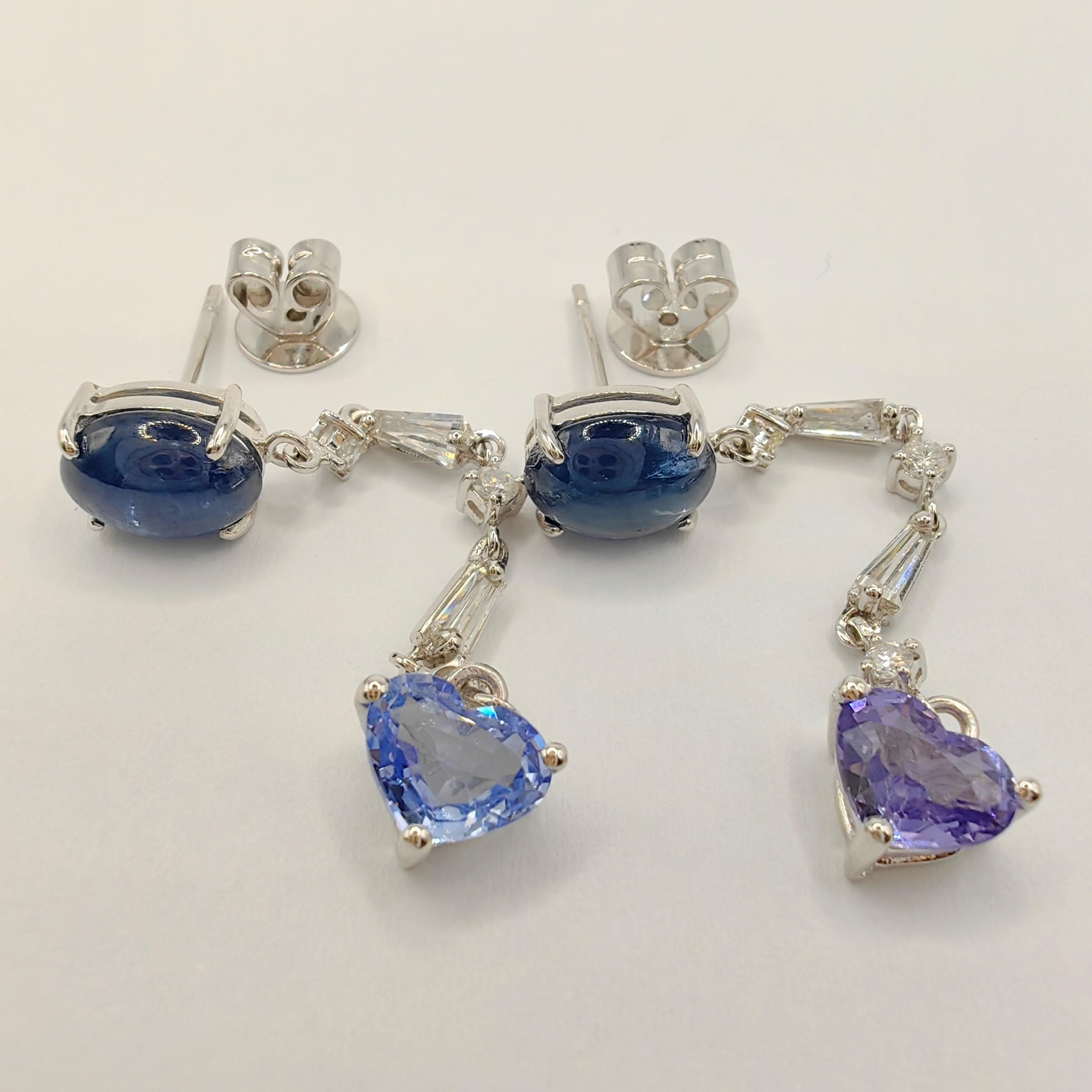 Mixed Color & Cut Sapphire Diamond Dangling Drop Earrings in 18K White Gold In New Condition For Sale In Wan Chai District, HK