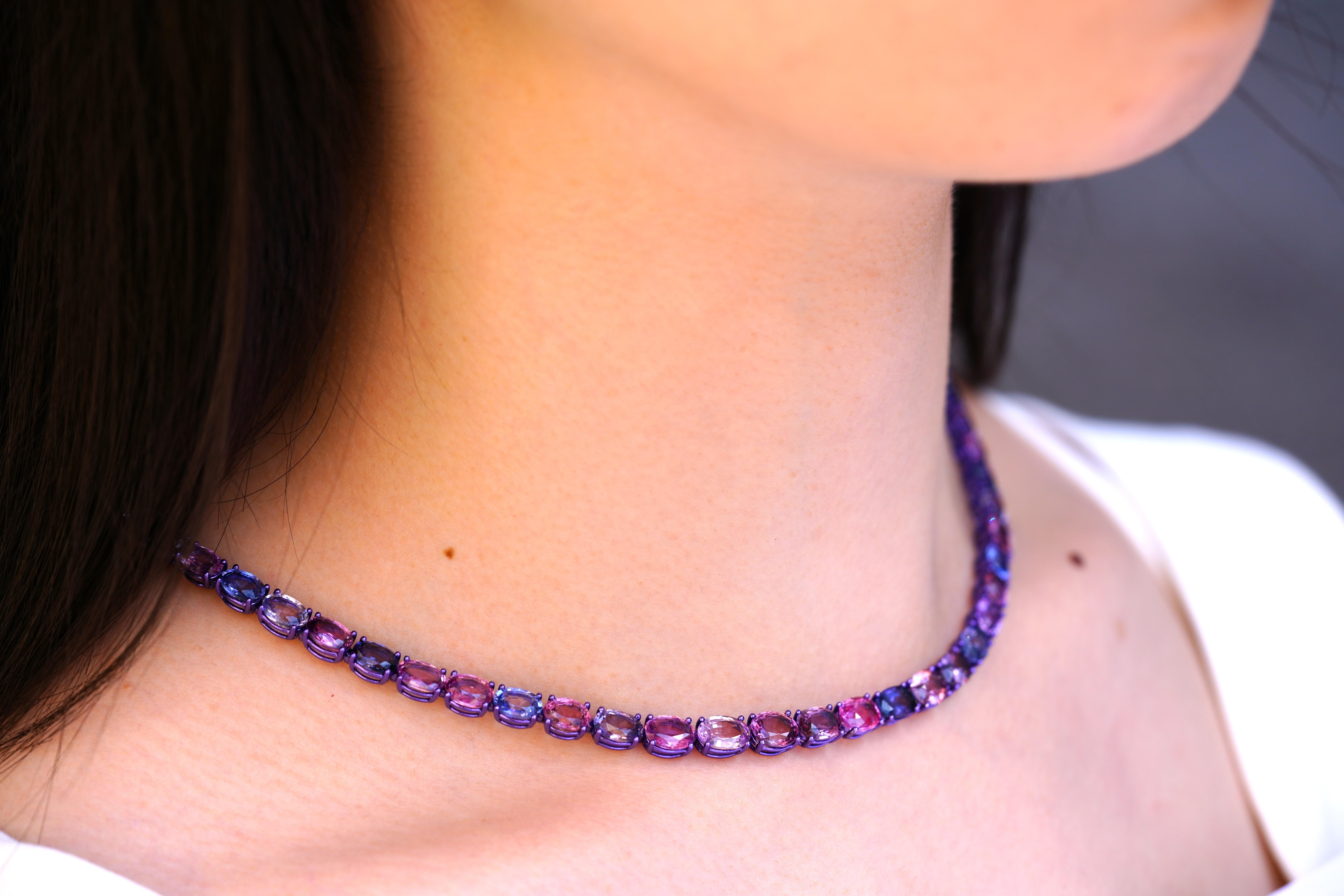 Mixed-Color Sapphire Eternity Necklace, 18K Gold, Austy Lee In New Condition In Hong Kong, HK
