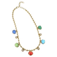 Mixed Colored Stone and Diamond 18k Yellow Gold Necklace