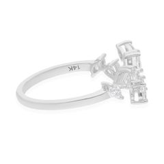 0.56 Ct Natural Diamond Marquise Pear Double Row Bypass Ring 18K White Gold Band