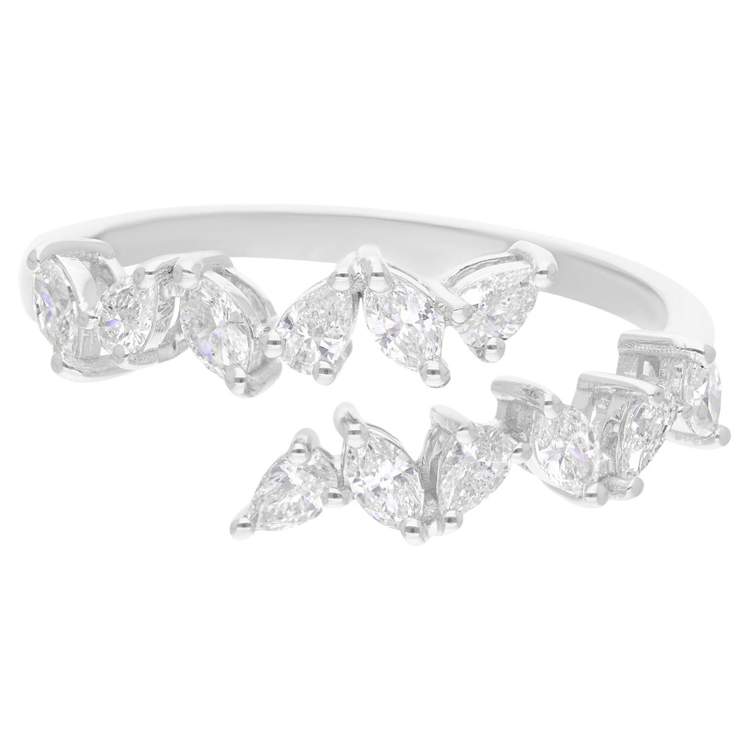 Gemischter Schliff 0,56 Karat SI/HI Diamant Bypass Ring 18K Massiv Weißgold Minimalistischer Ring im Angebot