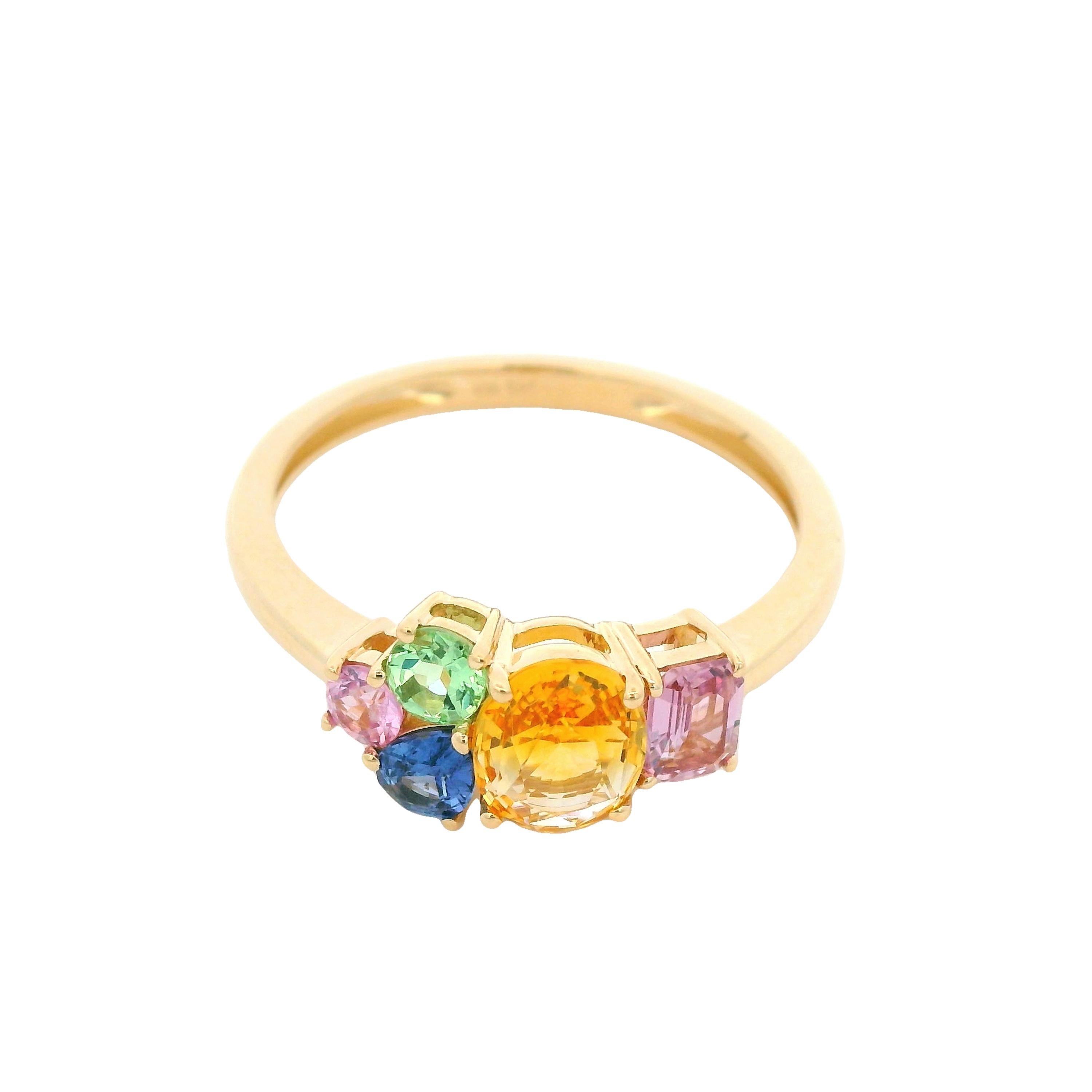 Bague en or jaune 14 carats avec saphir fantaisie de 1,47 carat de taille mixte Pour femmes en vente