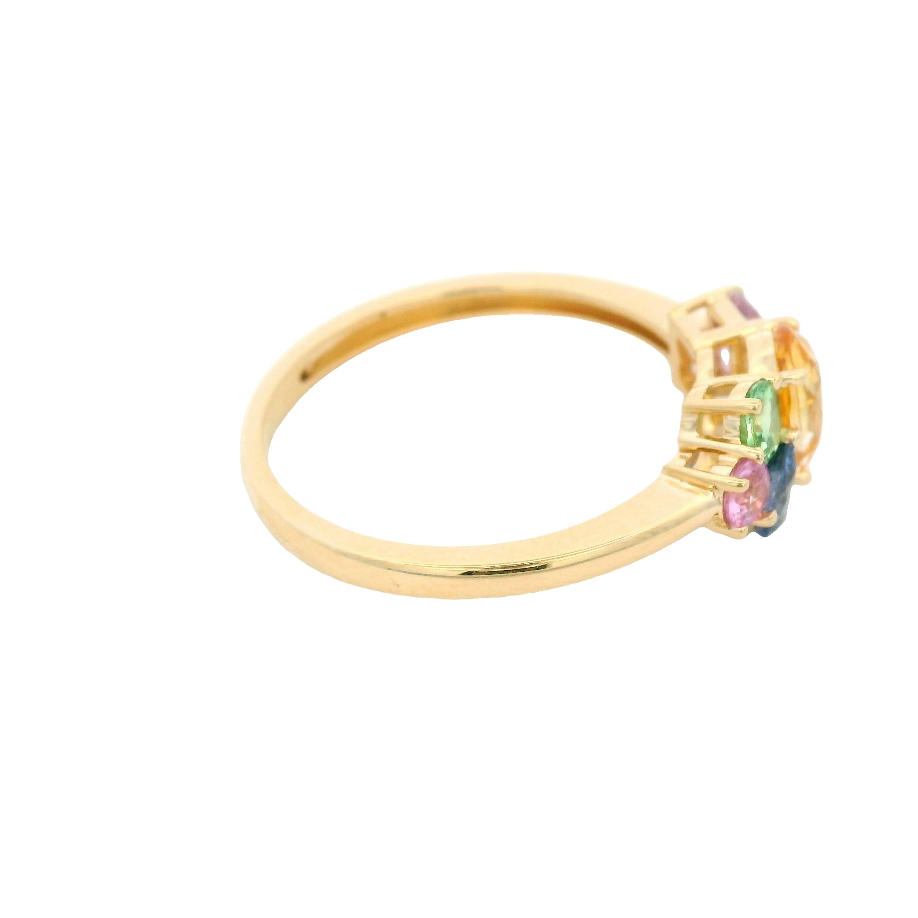 Bague en or jaune 14 carats avec saphir fantaisie de 1,47 carat de taille mixte en vente 1