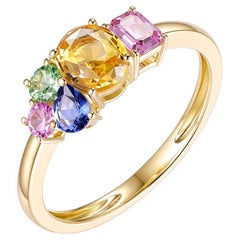 Anello con zaffiro fantasia a taglio misto da 1,47 carati in oro giallo 14 carati