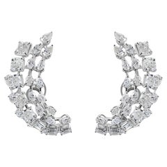 15 Carat Natural Diamond Multi Cut Ear Climber Cuff Earrings 14k White Gold
