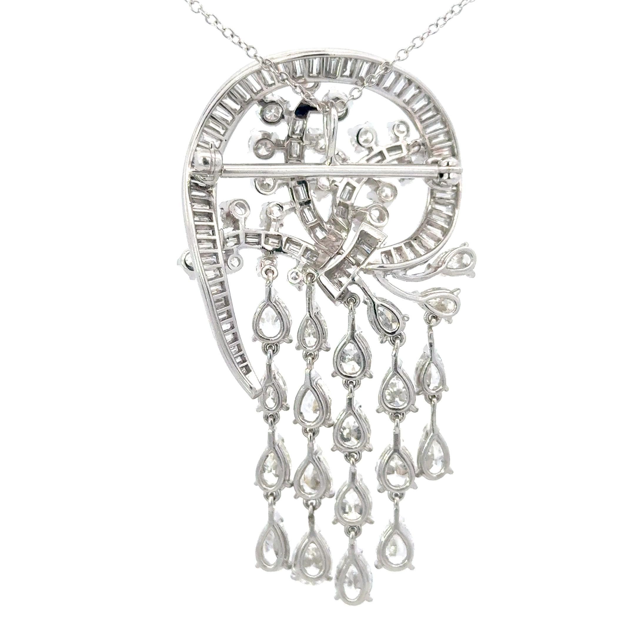 Taille mixte Broche/pendentif en diamant 16ctw de taille mixte en platine en vente