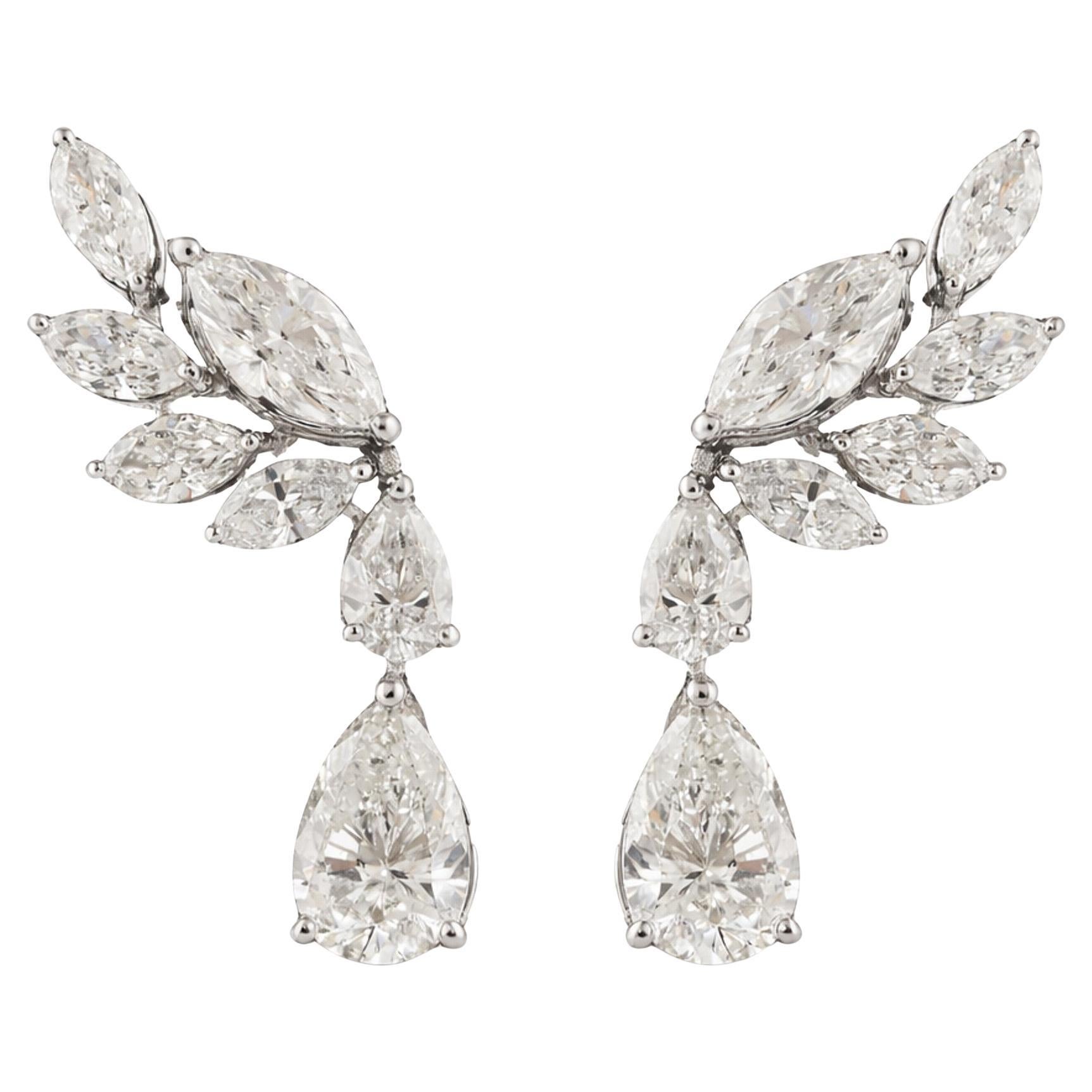 Mixed Cut 1.73 Carat Genuine Diamond Drop Earrings 14k White Gold