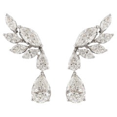 Pendientes de gota de diamante auténtico de corte mixto de 1,73 quilates y oro blanco de 14k