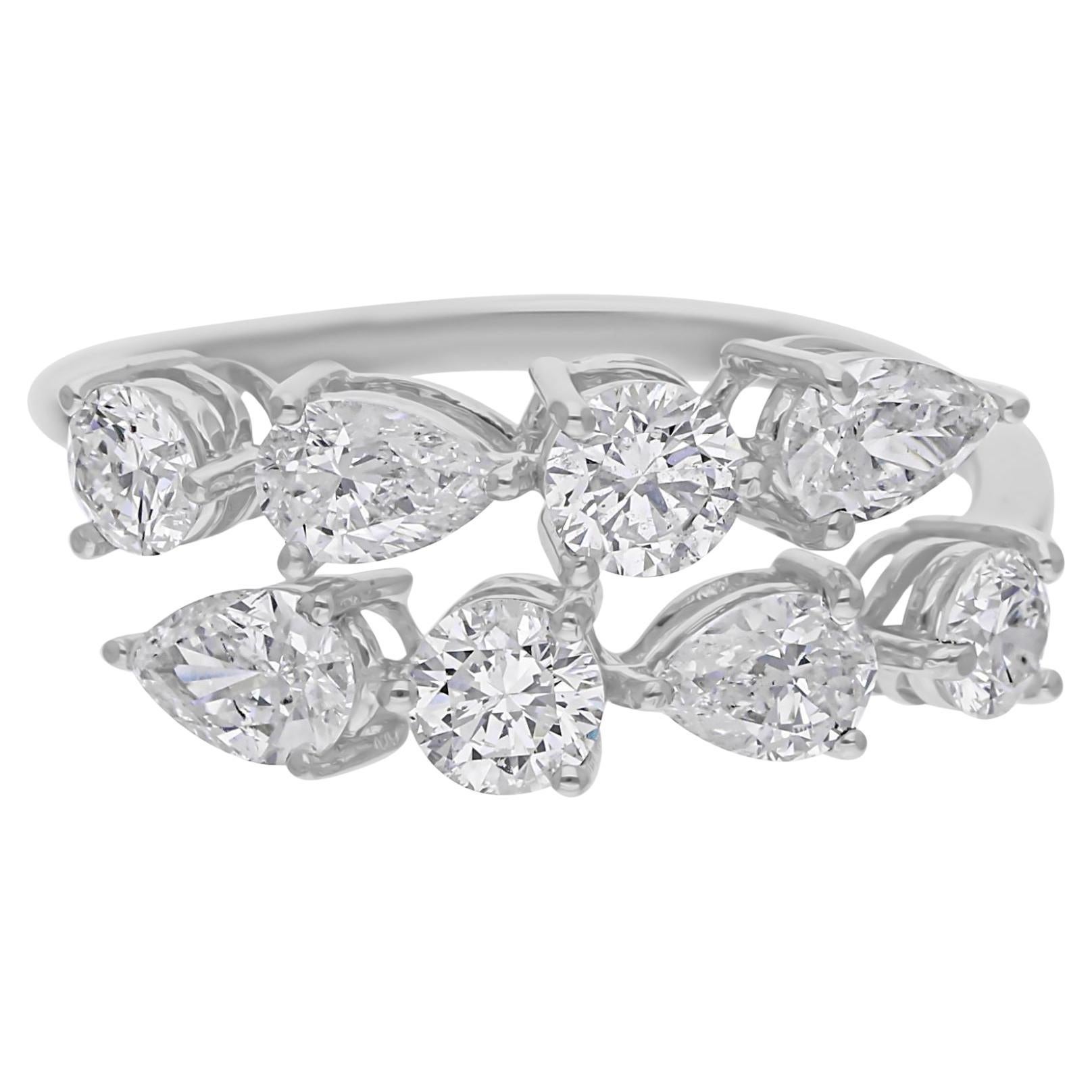 Anillo de oro blanco de 14 quilates con banda abierta de diamantes naturales de talla mixta de 1,73 quilates