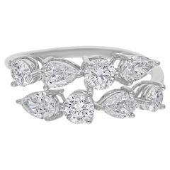 Anillo de oro blanco de 14 quilates con banda abierta de diamantes naturales de talla mixta de 1,73 quilates