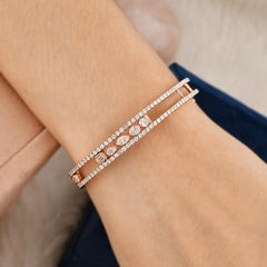 Mixed Cut 2.30Ct Natural Diamond Bangle Bracelet In 18K Rose Gold Jewelry