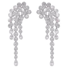 Mixed Cut 2.45 Carat SI/H Diamond Cluster Dangle Drop Earrings 14K White Gold