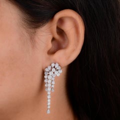 Mixed Cut 2.45 Carat SI/H Diamond Cluster Dangle Drop Earrings 18K White Gold