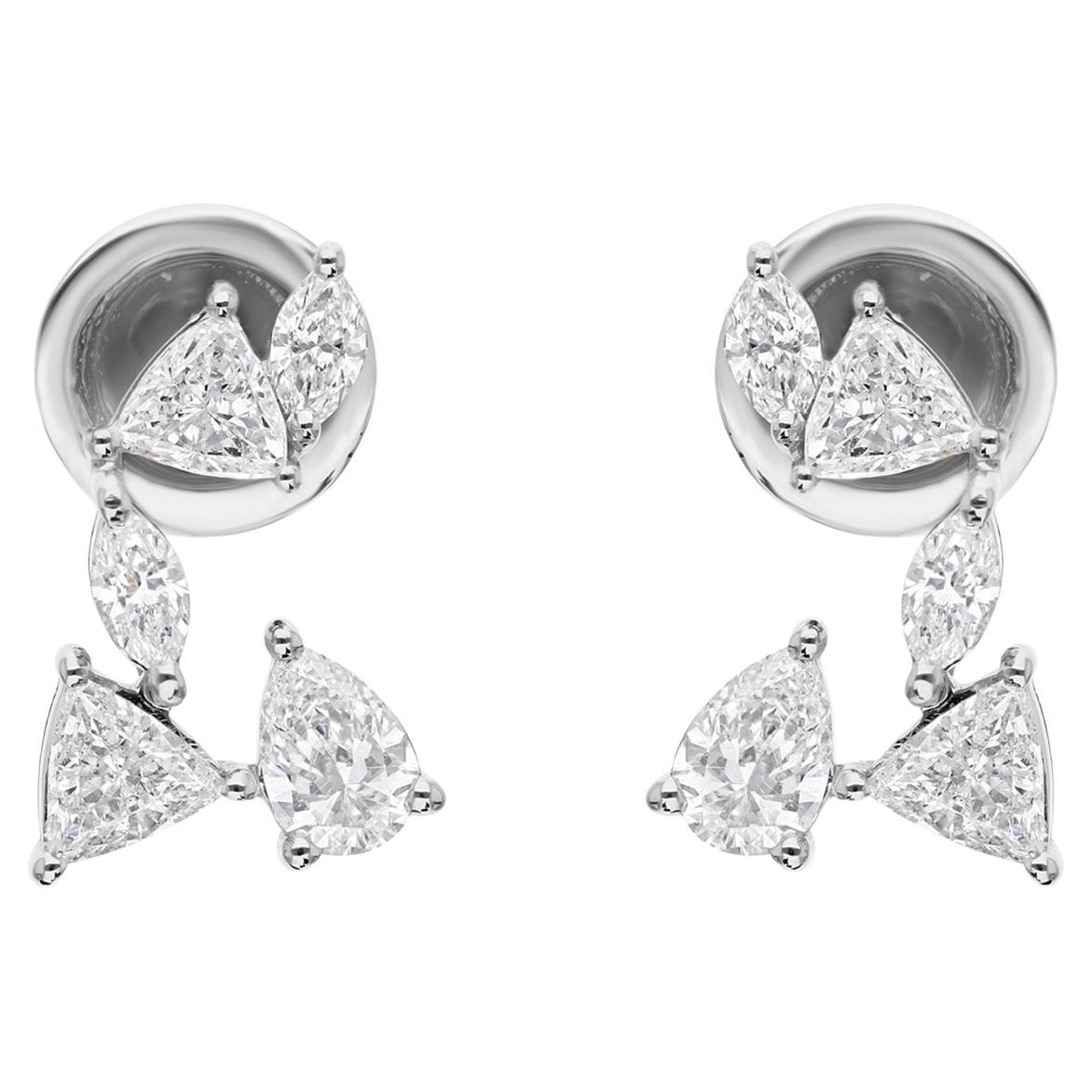 1.10 Ct Natural Diamond Pear & Trillion Cluster Drop Earrings, 14k Gold for gift