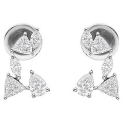 Natural Diamond Trillion and Pear Drop Earrings, 1.10 Carats, 18K White Gold