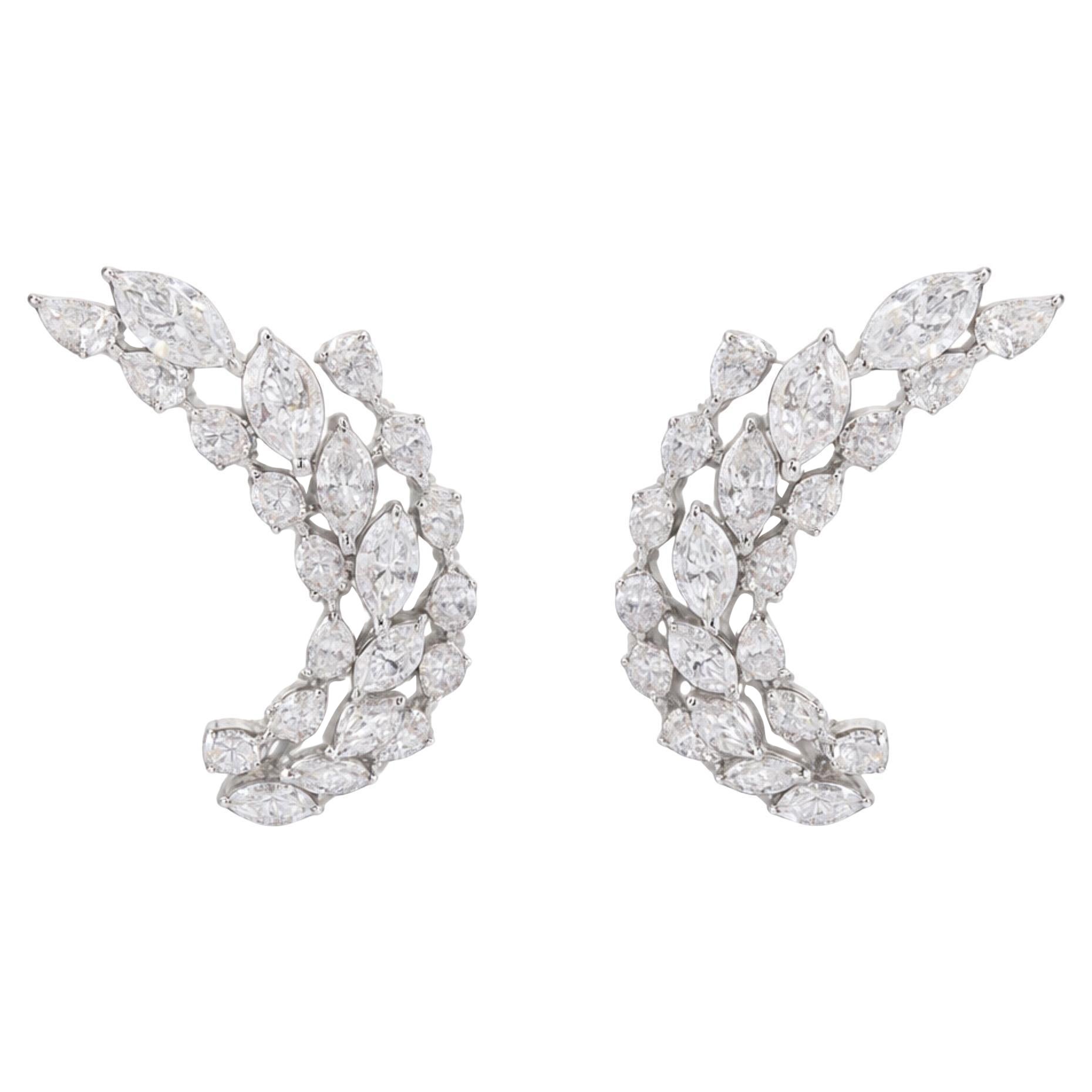 Natural Diamond Ear Climber Earrings 2.76 Carats 14K White Gold Marquise Cut