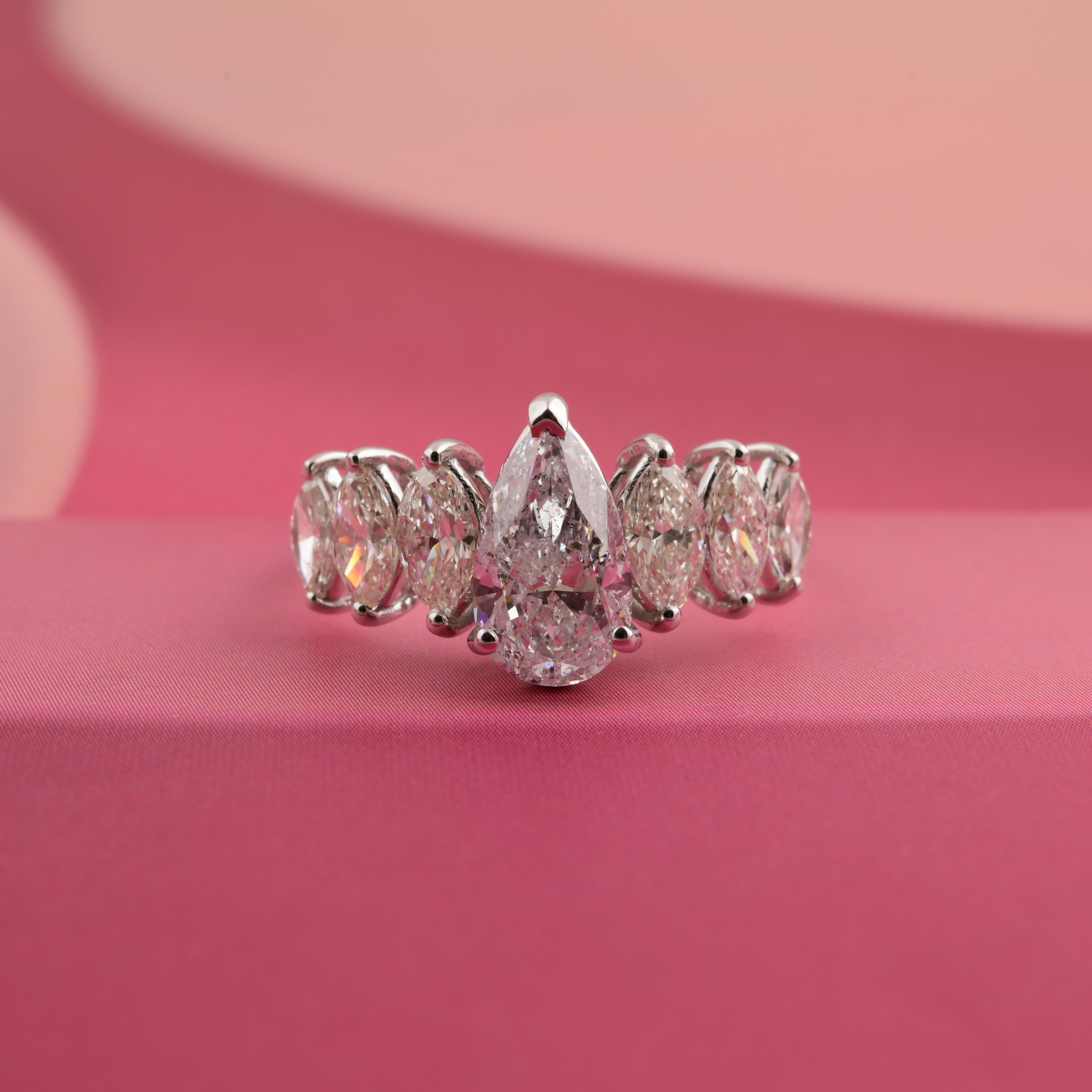 En vente :  Bague de fiançailles avec demi-bandeau en or blanc 14 carats, diamant naturel de 2,87 carats, taille mixte 3