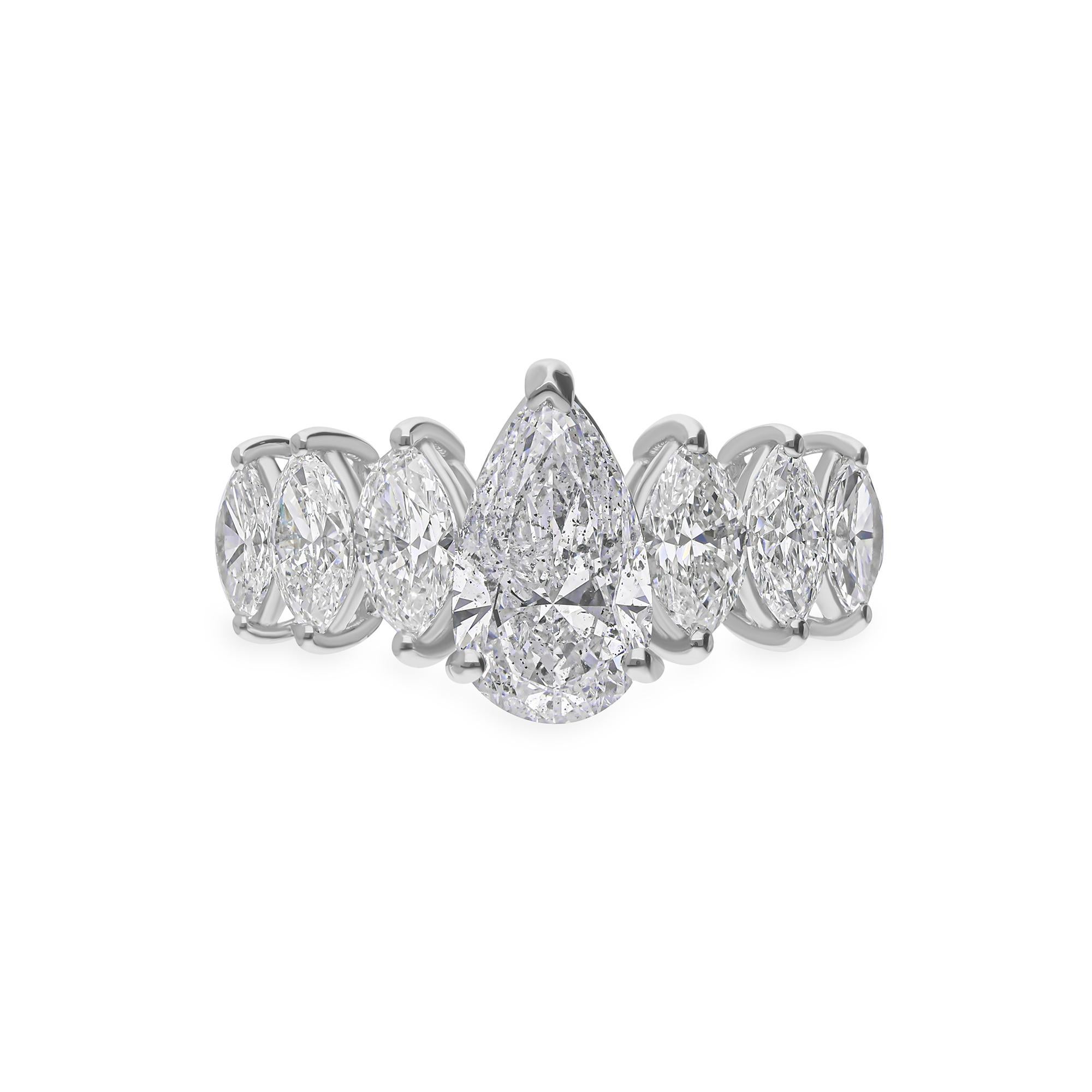 En vente :  Bague de fiançailles avec demi-bandeau en or blanc 14 carats, diamant naturel de 2,87 carats, taille mixte 5