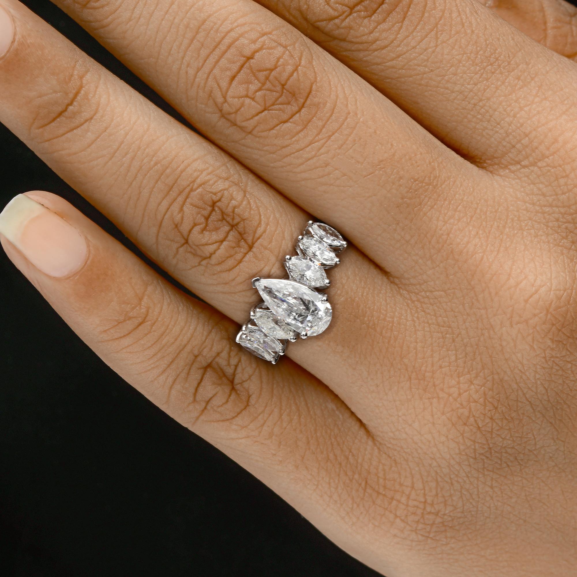 En vente :  Bague de fiançailles avec demi-bandeau en or blanc 14 carats, diamant naturel de 2,87 carats, taille mixte 7