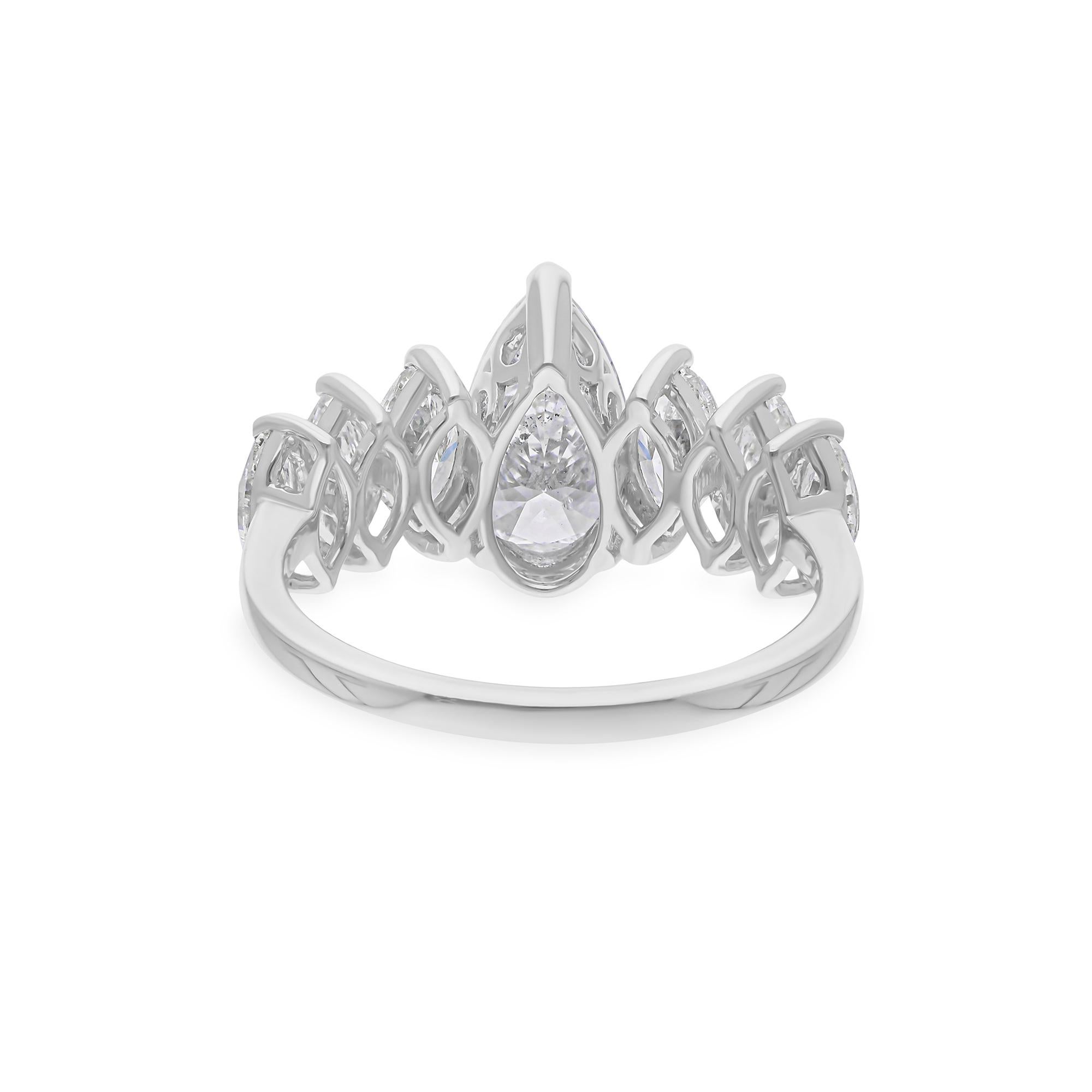 En vente :  Bague de fiançailles avec demi-bandeau en or blanc 14 carats, diamant naturel de 2,87 carats, taille mixte 9