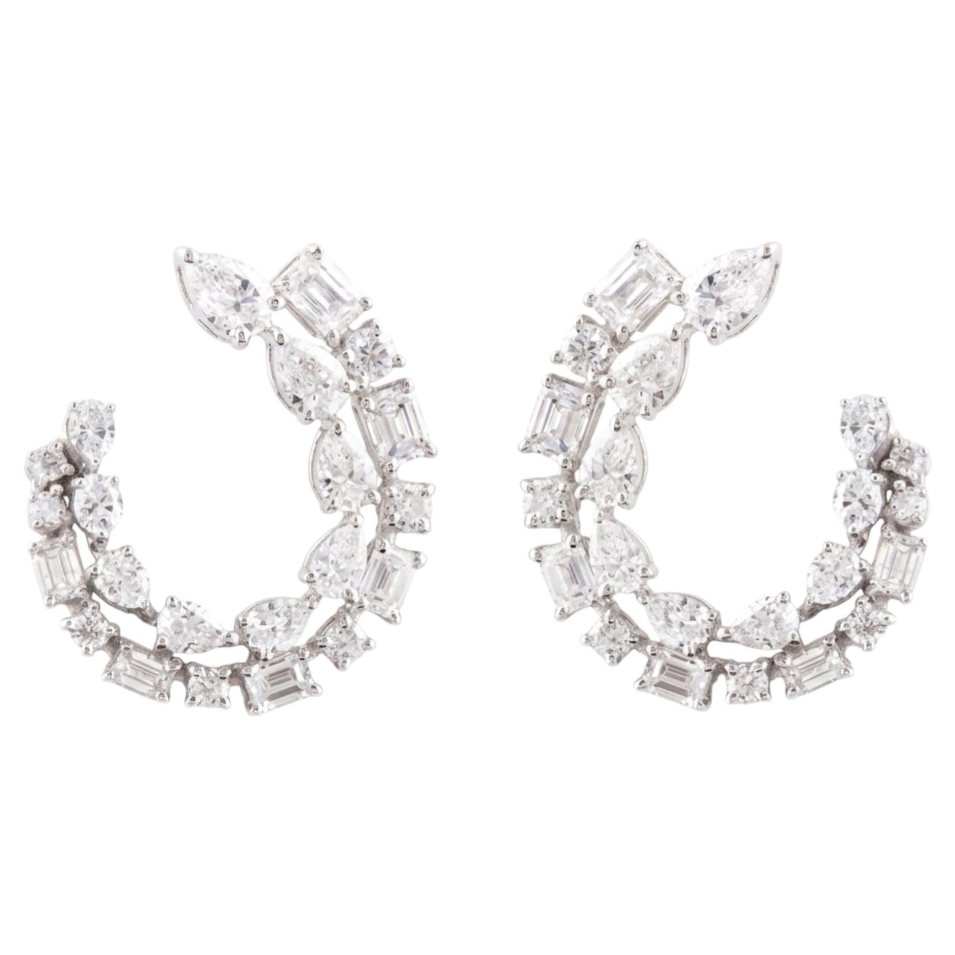 Mixed Cut 3.30 Ct Certified Diamond Hoop Earrings 18k White Gold